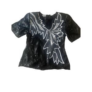 Stenay Black/ White‎ Sequins/Beaded Evening Blouse - size Medium